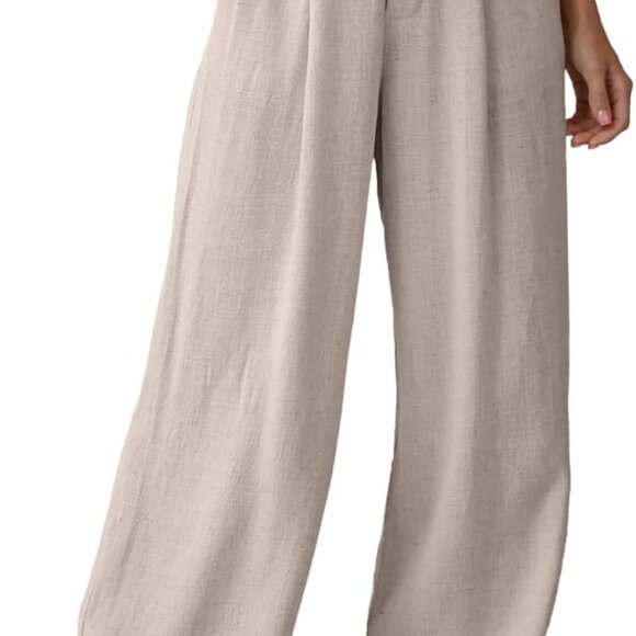 Womens Linen Pants Casual Loose Wide Leg Pants for Women Elastic Waist Palazzo P